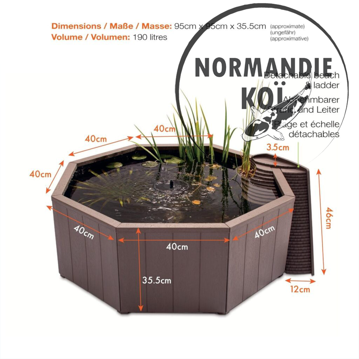 Bassin hors sol 190L avec pompe solaire et bac plantes