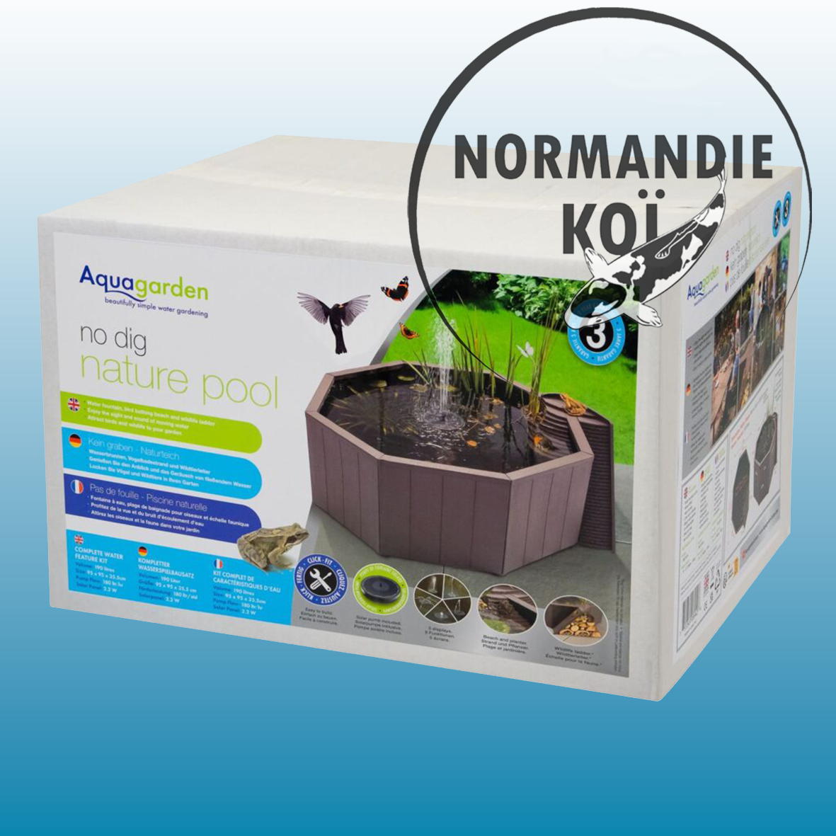 Bassin hors sol 190L avec pompe solaire et bac plantes